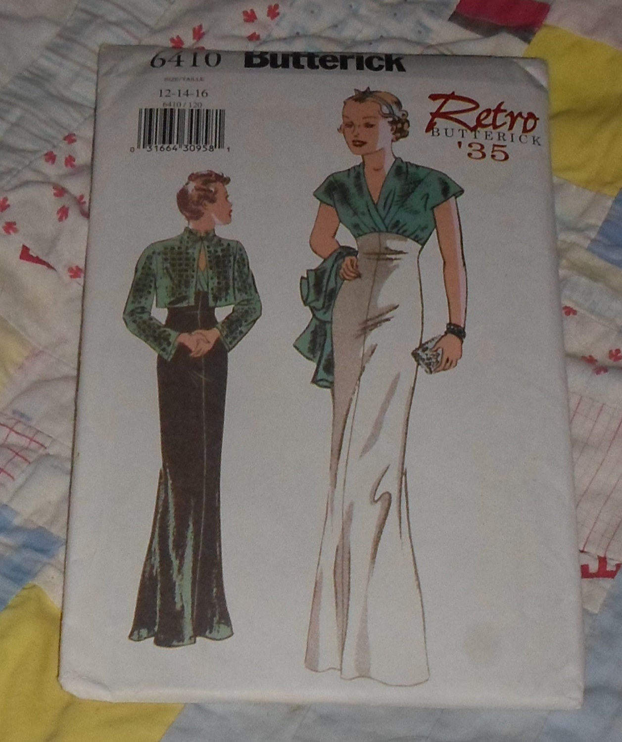 Butterick Retro 1935 Sewing Pattern, 6410, Sizes 12 14 16, Dated 1999, Dress and Jacket, New uncut