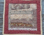 WOODLAND, Hand Quilted, Pieced, Table Mat, Brown, Civil War Reproduction Fabric, One of a Kind, Whimsical, Not Perfect but Pretty