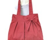 Red canvas travel bag / tote bag / shoulder bag /diaper bag / canvas purse / zipper inside pocket, butterfly bow