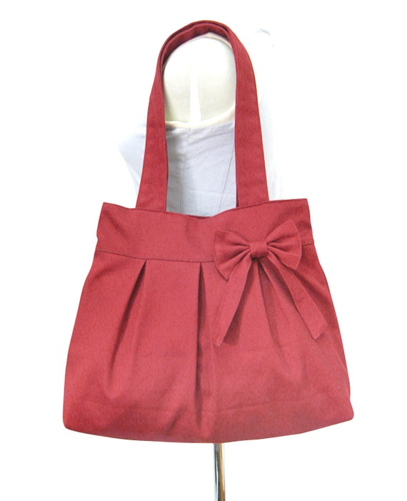 Red canvas travel bag  tote bag  shoulder bag diaper bag  bow ...