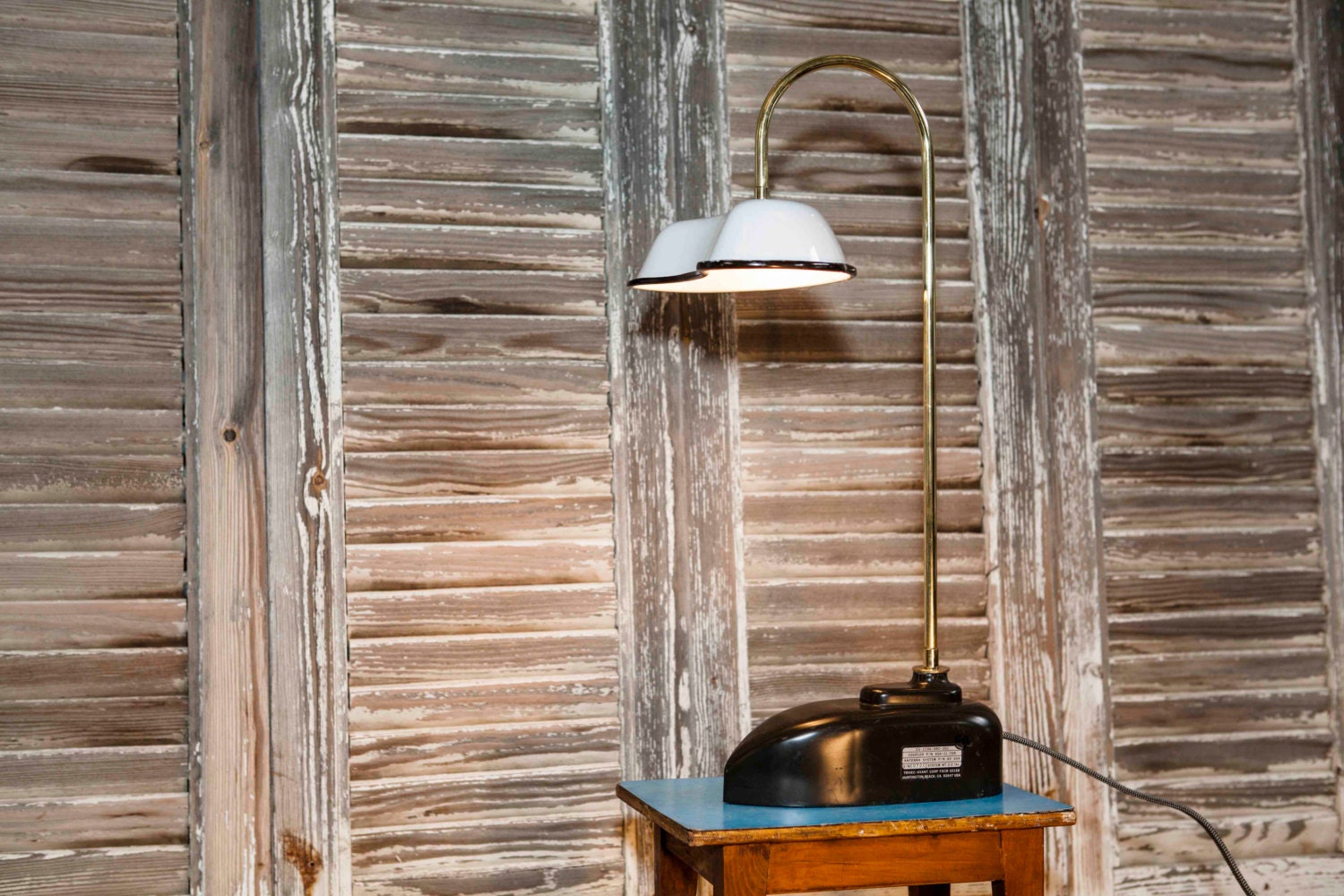 Table Lamp Upcycled UAV Antena Base Enamel Kidney Dish Vintage Lamp