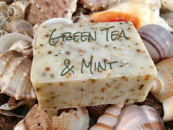 FREE SHIPPING w/a item - Green Tea & Mint Soap, Super Exfoliating, All Natural Soap, Handmade Soap