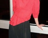 Slinky Red Black Asymmetrical Peplum 70s 80s Dress Sheer