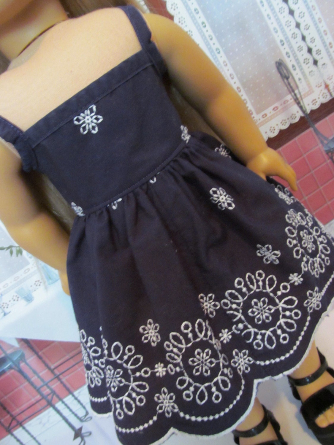 Navy Embroidered  Sundress , American Girl Doll Clothes