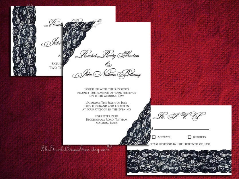 PRINTABLE BLACK LACE Invitation Suite Custom Design Text Diy Wedding Anniversary Engagement Party Bridal Shower Template Pdf Modern Vintage