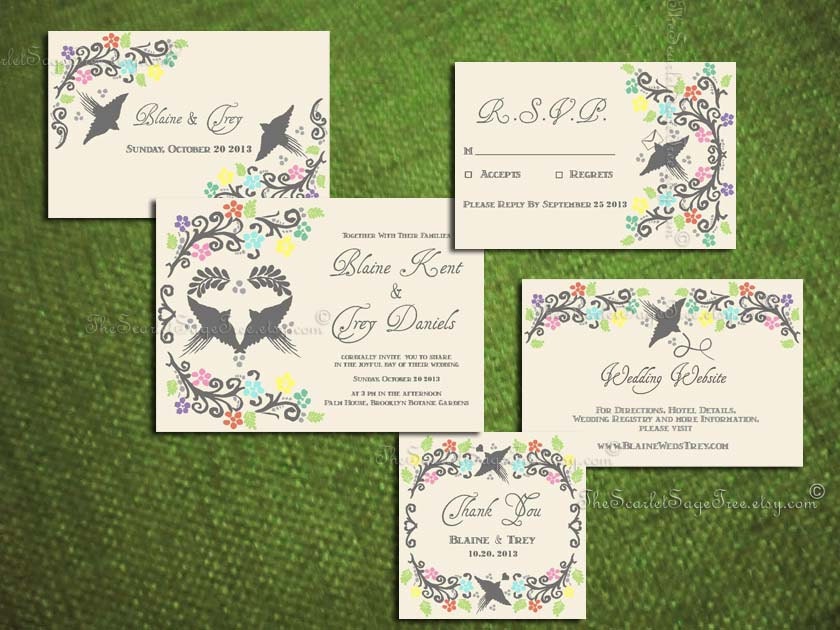 PRINTABLE Rustic Love Birds Save The Date Custom Design DIY Wedding Invitation Suite Anniversary Engagement Party Shower Template Pdf Floral