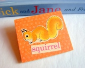 Collage Pin Brooch - Animals Of The Forest - Squirrel - Small Chipboard Decoupage Badge - Woodland Retro Kitsch