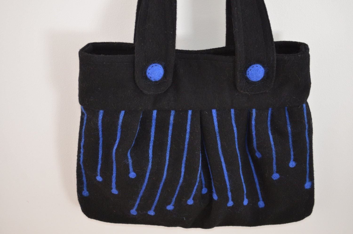 Purse Felted Black Blue Handmade