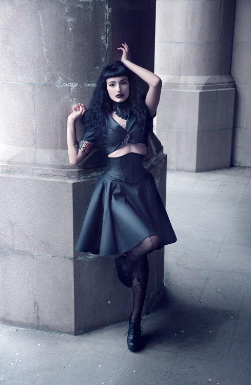 Xs/S MATTE BLACK Vintage Style PVC skirt from Artifice Clothing (photoshoot sample)