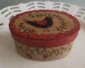 Red Wing Blackbird, Hand Painted Paper Mache Box, Folk Art, Americana, Primitive, Strawberries