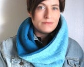 Turquoise Wool and Cotton Infinity Scarf Cowl: Upcycled Recycled Repurposed Eco Friendly