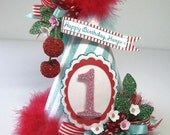 Retro Cherry Hat, 1st Birthday Hat, Vintage Cherry Hat