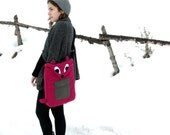 15'' Soft Pink Fox messenger bag / laptop case, pink with grey and black polka dots- 15, 14, 13 inch - made to order