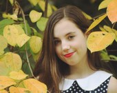 Navy polka dot peter pan collar shift dress