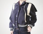 Vintage Navy and White Wool Athletic Jacket