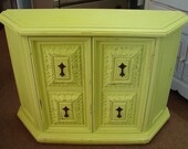 Reclaimed Vintage Yellow Paint Light Distress Wall Credenza Console Cabinet Chest (MLD) Call for a SHIP quote