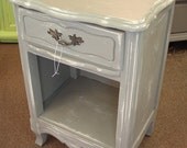 Reclaimed Vintage French Provential Mud Putty Gray 1 Dr Side Accent Nightstand Table (MLD) SHIPS FEDEX