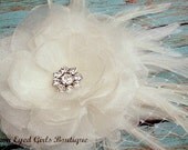 Ivory Bridal Flower Hair clip, Wedding Hair Accessory, Fascinator, Organza, Jewel, Bridal Head Piece