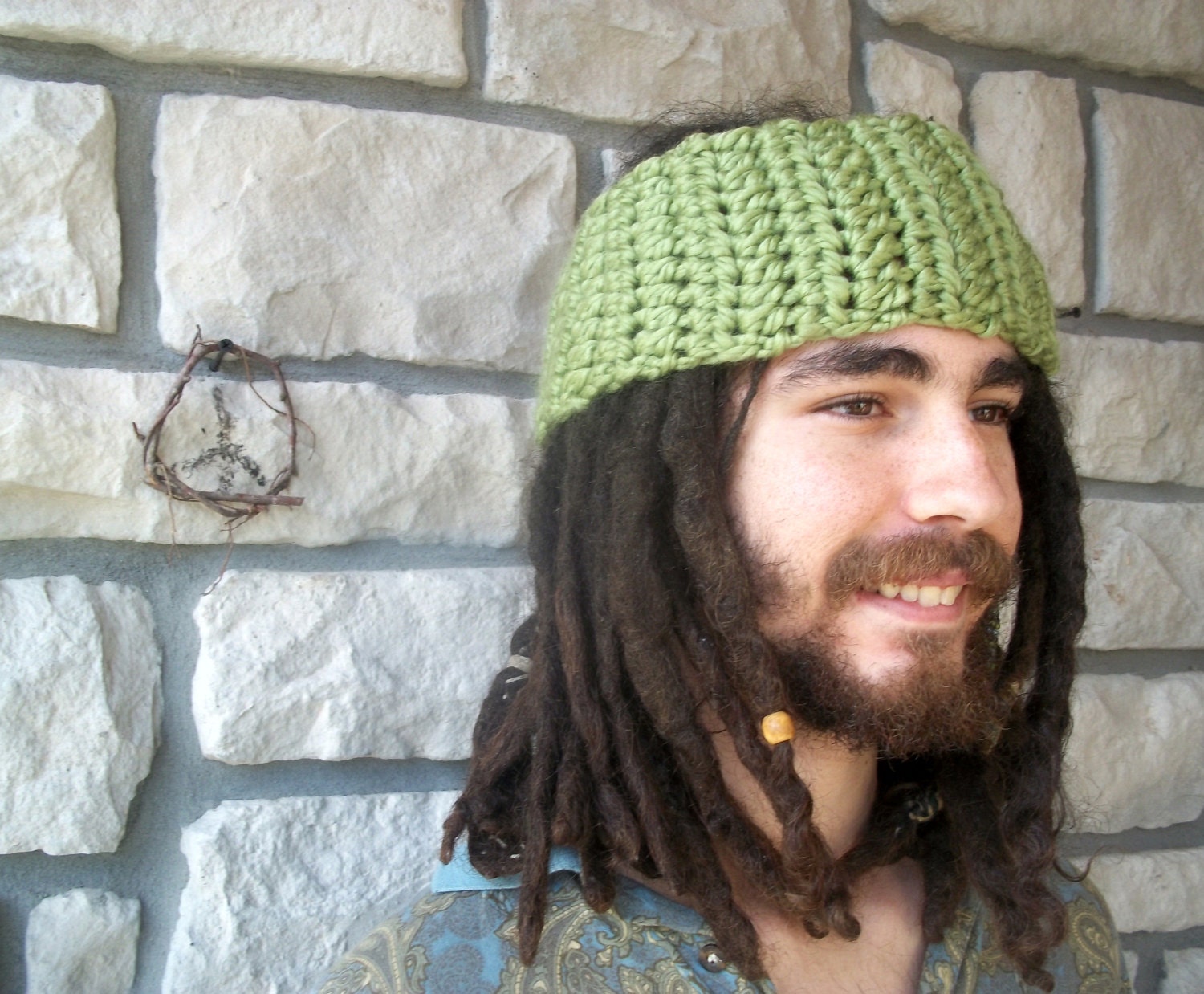 Green Hippie Headband / Mini Cowl / Mens or Womens Ear warmer in Wool