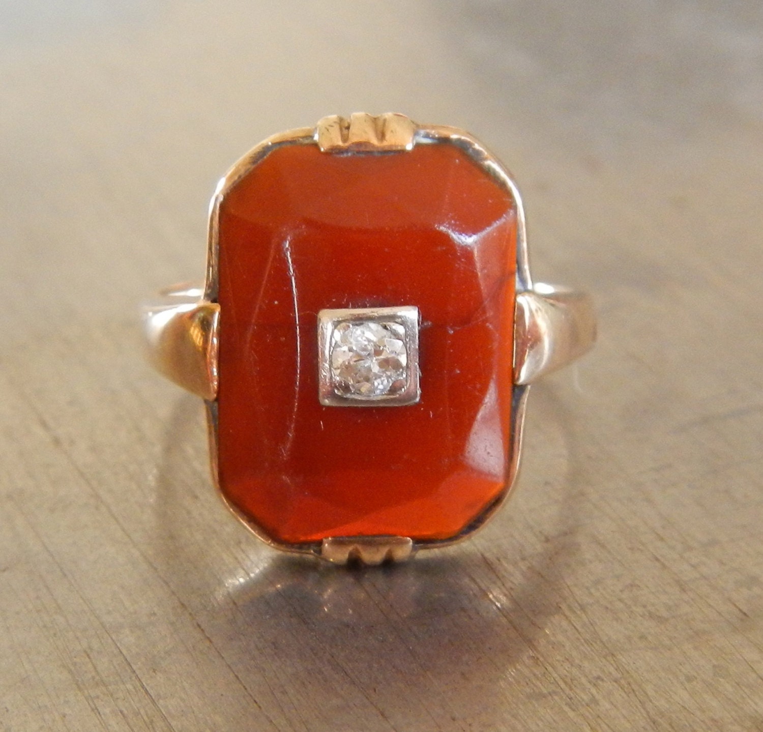 Art Deco Carnelian and Diamond Ring