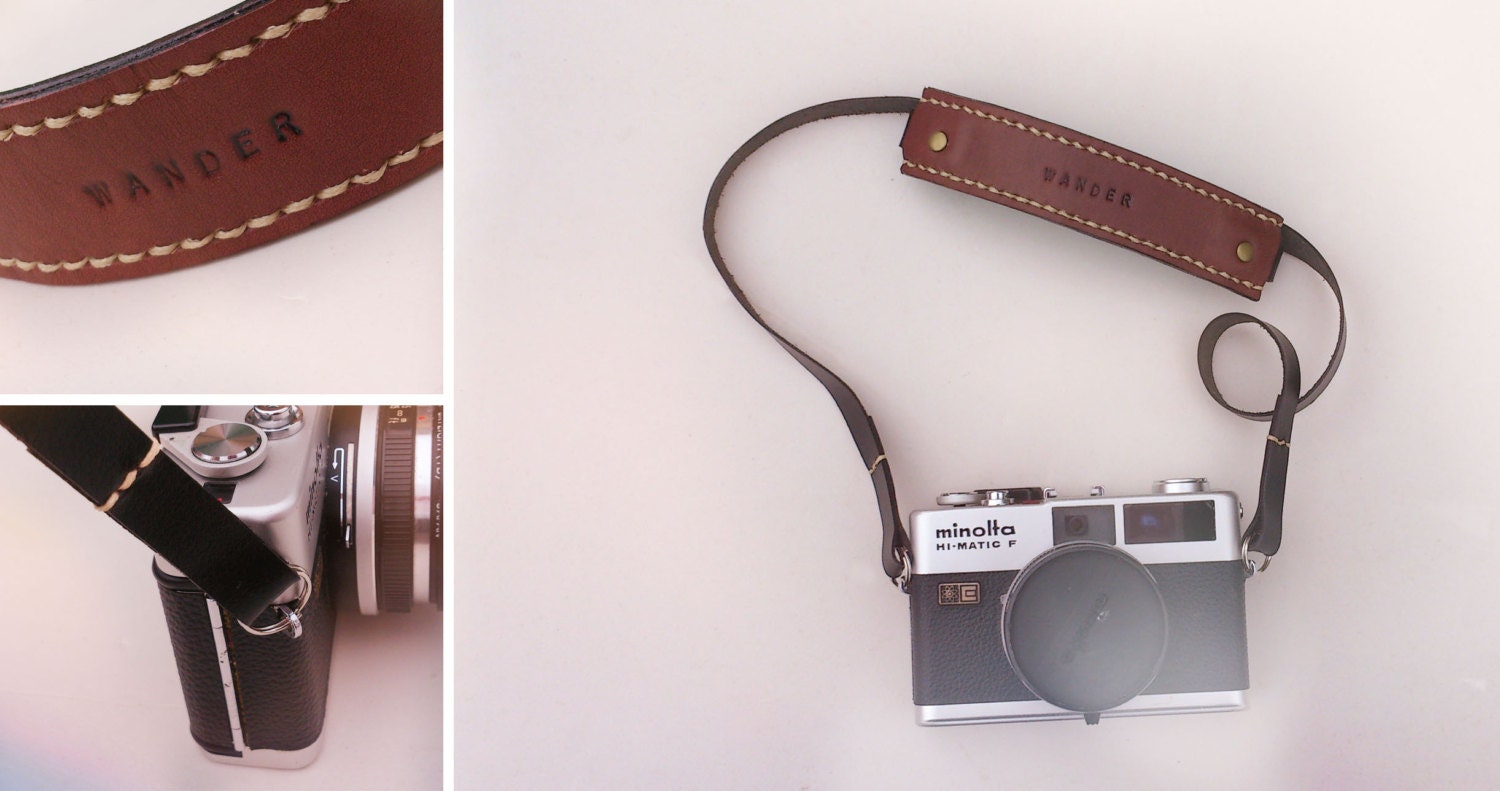 leather camera strap - brown and black