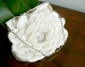 White Satin Bridal Clutch with Wonderful Flower
