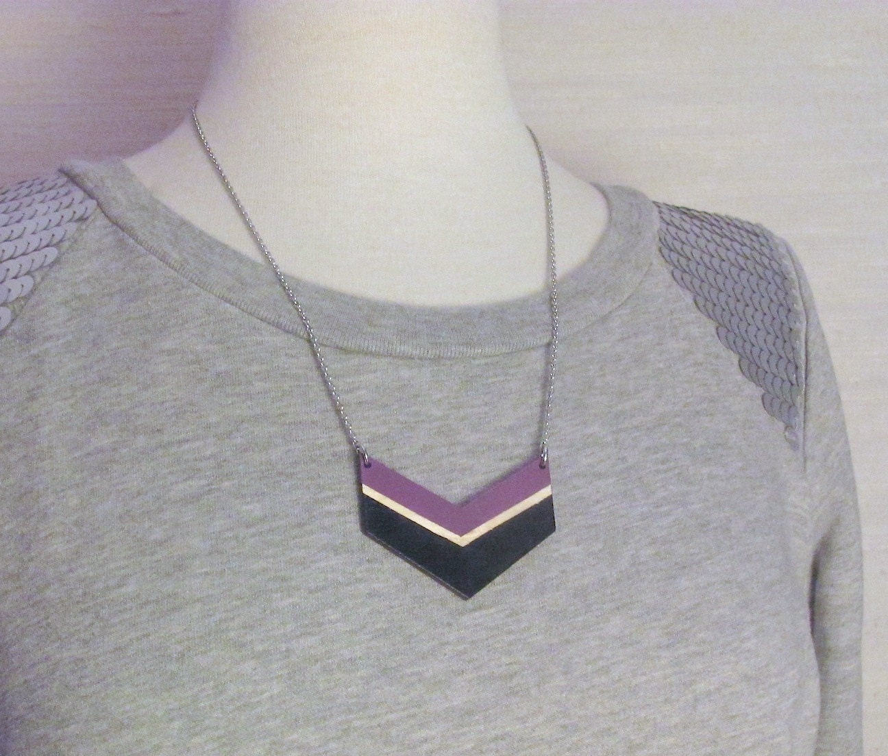 Turn - Geometric Chevron Hand-painted Color Block Multi-color Double-Sided Necklace with Silver Metal