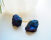 Peacock Ore Stud Earrings No.34  -Gold Plated Surgical Steel Posts - Stone of Happiness