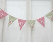 Personalized Bunting  Personalised Name Pennant  Banner  Pale Green Floral and Pink Dotty  PRICE PER LETTER Flag