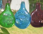 OOAK Vintage Mardi Gras windchimes, Whimsical skull characters, carnival mobile, vintage wheaton bottle art glass, embossed art glass