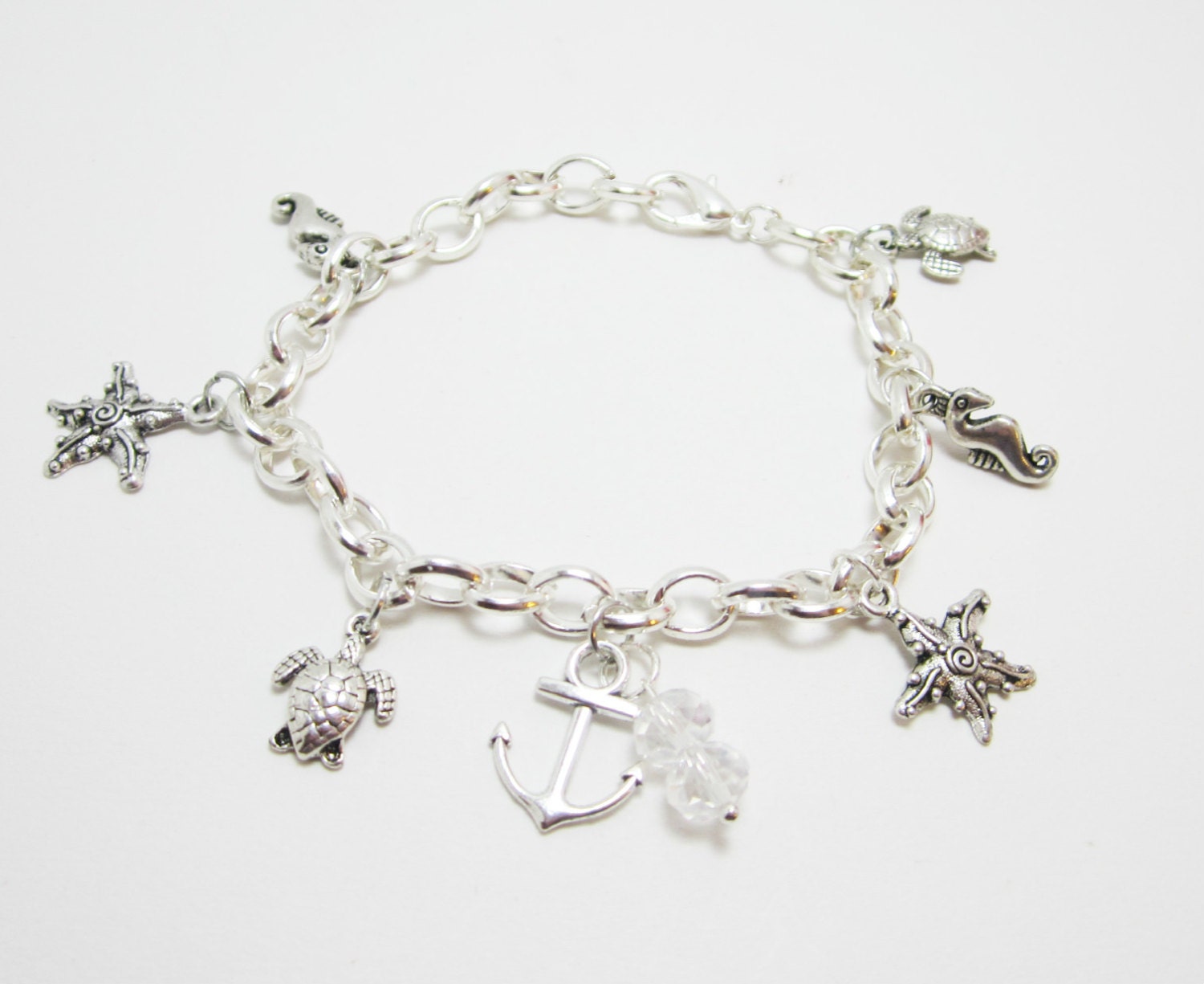 Nautical Silver Charm Sea Creature Bracelet Silver Plate Chain