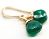 Emerald Quartz Wire Wrapped Earrings 14K Yellow Gold Fill, Faceted Gemstone, Pantone Color of the Year 2013, Kristin Noel Designs