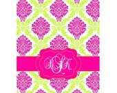 SPRING SALE iPad 2 The New iPad (3) Smart cover silicone rubber case Personalized Custom Damask Hot Pink Lime/Apple Green White