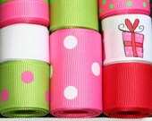 SPRING SALE Grosgrain Ribbon Lot Mix 10YDS Christmas Happy Holidays Red Apple Green Hot Pink White