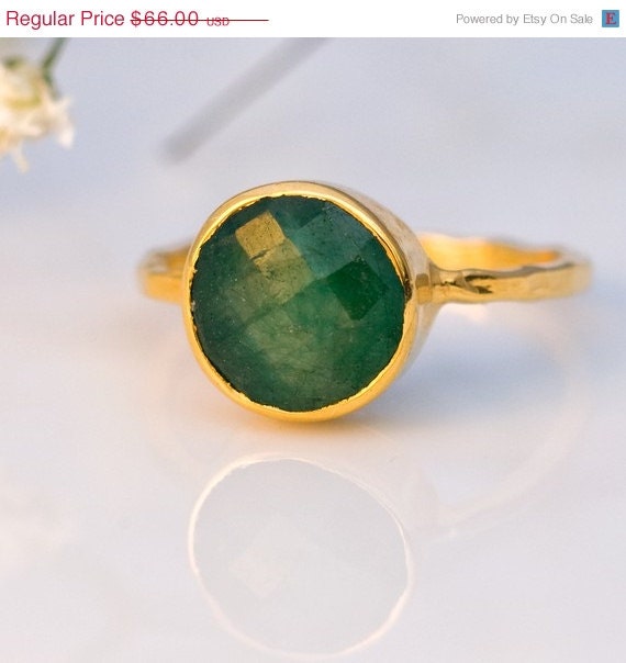 CLEARANCE - Emerald Ring - Gemstone Ring - Gold Ring - Bezel Ring - May Birthstone Ring -