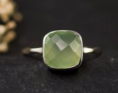 CLEARANCE - Cushion Cut Aqua Green Chalcedony Ring - Gemstone Ring - Sterling Silver Ring - Bezel Set Ring