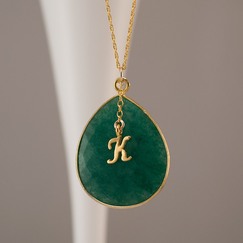 Personalized Emerald Necklace - May Birthstone - Gold Necklace - Personalized Jewelry - Large stone necklace Mother's Day Gift