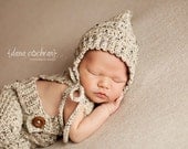 Newborn Prop- Newborn Photo Prop- Oatmeal Colored Suspender Pant and Bonnet Set