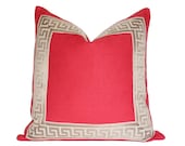 Coral Linen with Greek Key Border