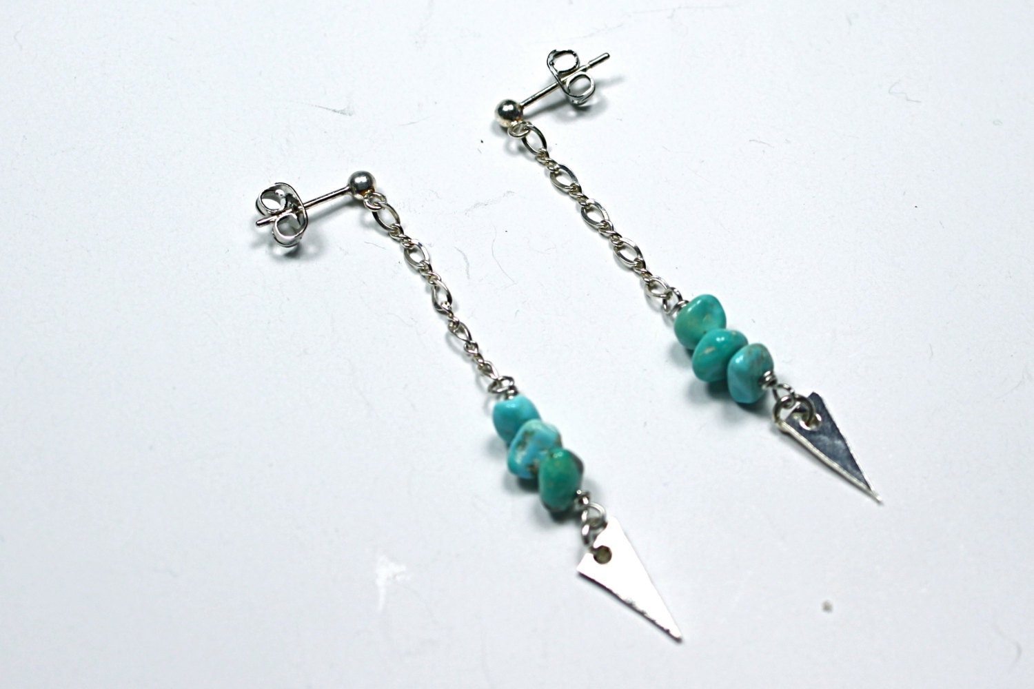 Turquoise Silver Shard Chain Earrings