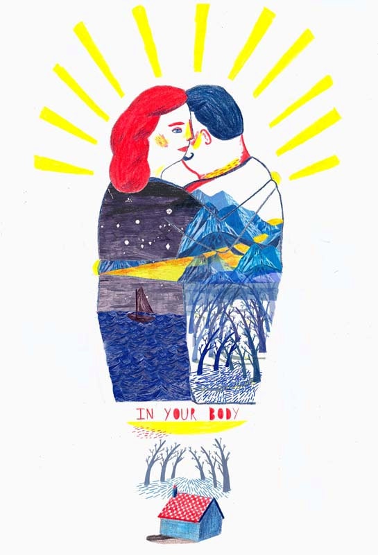 A4 illustration In your body couple, forest , night  print.