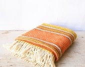 Vintage Mid Century Native Pattern Throw Blanket Orange and Yellow