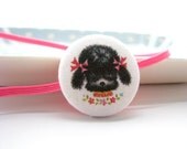 Girls skinny headband, pink neon stretchy elastic headband for kids, Puppy