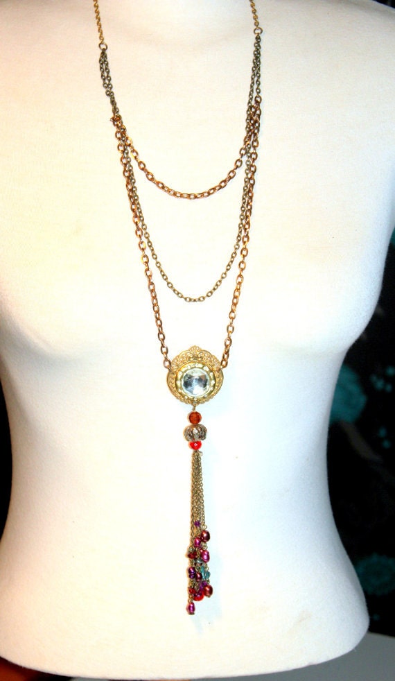 Tassel and Chain Me Victorian Necklace Up-cycled Re-purposed Jewelry Boho Necklace