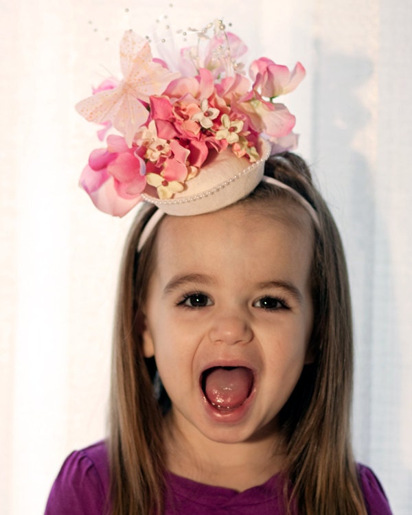 Toddler Girl Hat, Easter, Spring, Tea party, Photo Prop, Flower Girl, Fascinator - Fancy Nancy