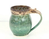 Large Coffee Mug / Made to Order / Handmade Pottery / Moss Green Brown and Cream
