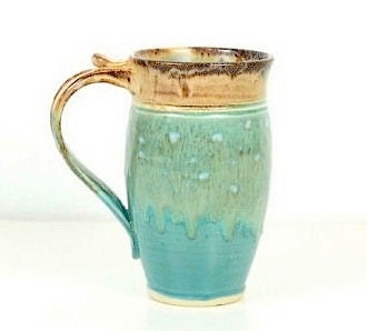 Tall Mug / Beer Stein / Tankard / Made to Order / Handmade Pottery /Turquoise Cream and Brown