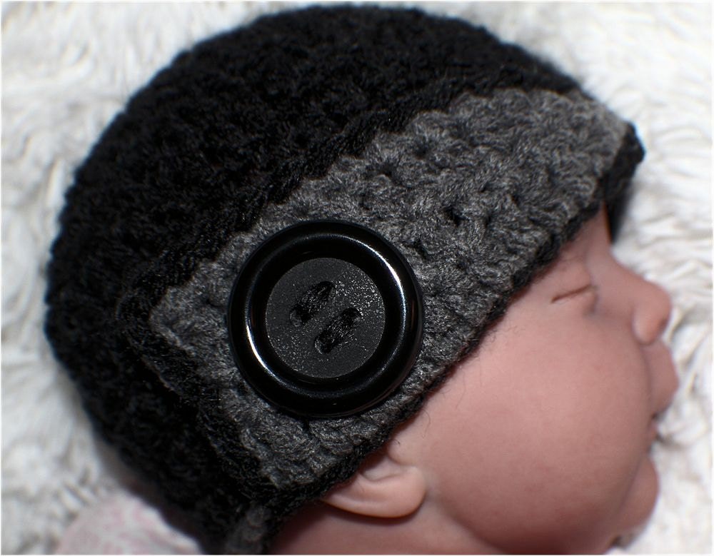 Crochet Baby Hat, Crochet Boy Beanie, Newborn Boy Cap, Charcoal Black, Grey, 0 - 3 Months, READY TO SHIP