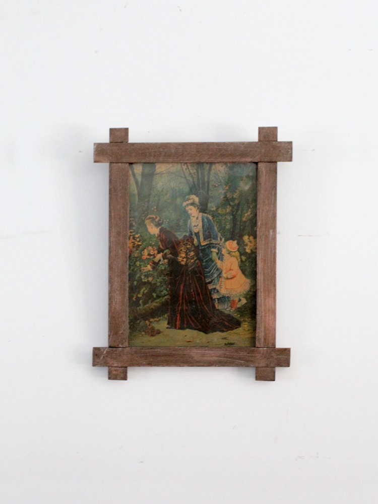 Victorian Art / George Stinson & Co "Aunties Flower Garden" Print in Adriondack Frame
