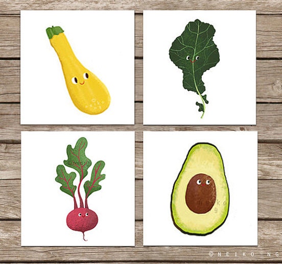 A set of 4 vegetable mini print. 3 X3  each